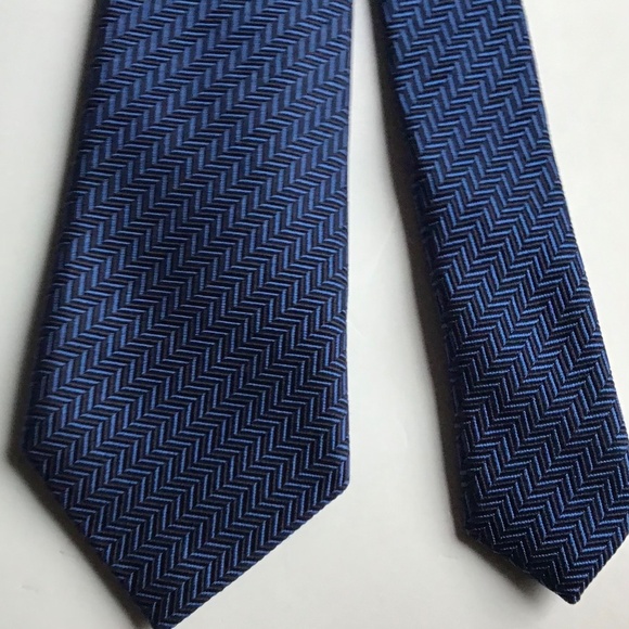 Altea blue textured herringbone silk & cotton tie handmade in Italy 🇮🇹 - Picture 2 of 6